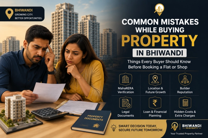 Common mistakes while buying property in Bhiwandi including legal verification, hidden costs, builder reputation and MahaRERA checks