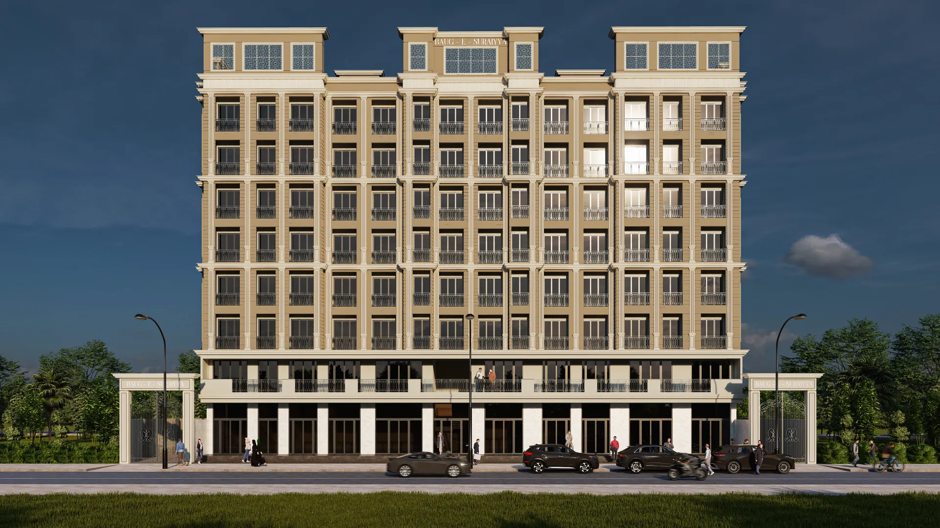 Baug-E-Suraiyya front view featuring two 7-storey residential towers with spacious 2 & 3 BHK apartments in Bhiwandi