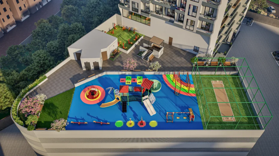 Rooftop jogging track and pergola seating area at Siyara Fortune Bhiwandi